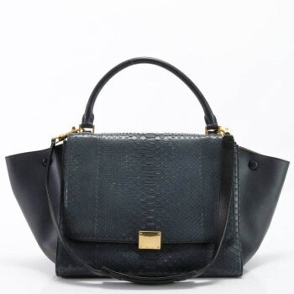 Celine Blue Tote Leather Python Trapeze Shoulder H Navy Handbag Bag - Picture 2 of 14